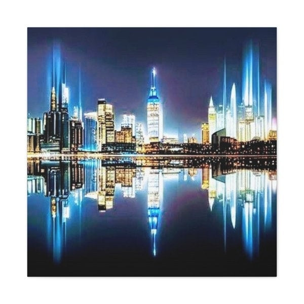 Digital Art "Reflections of N.Y." Cityscape at night with its reflection on the Hudson river.
