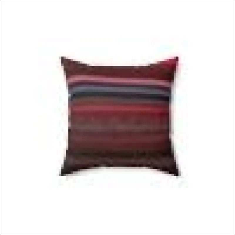 Decorative throw pillow with horizontal burgundy, black and gray stripes.