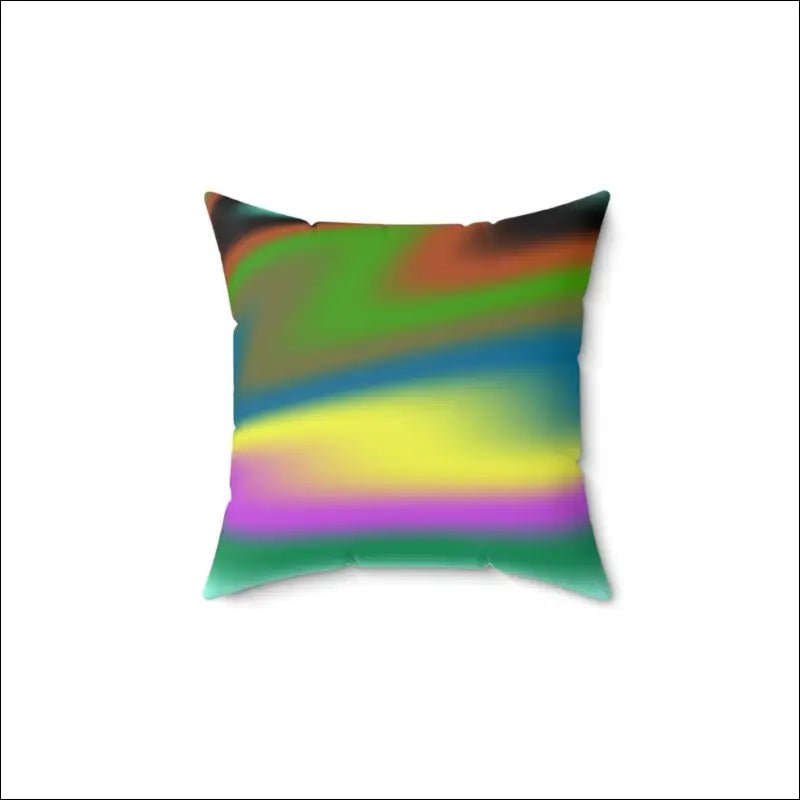 Decorative throw pillow with blended horizontal stripes in green, blue, yellow, and purple colors.