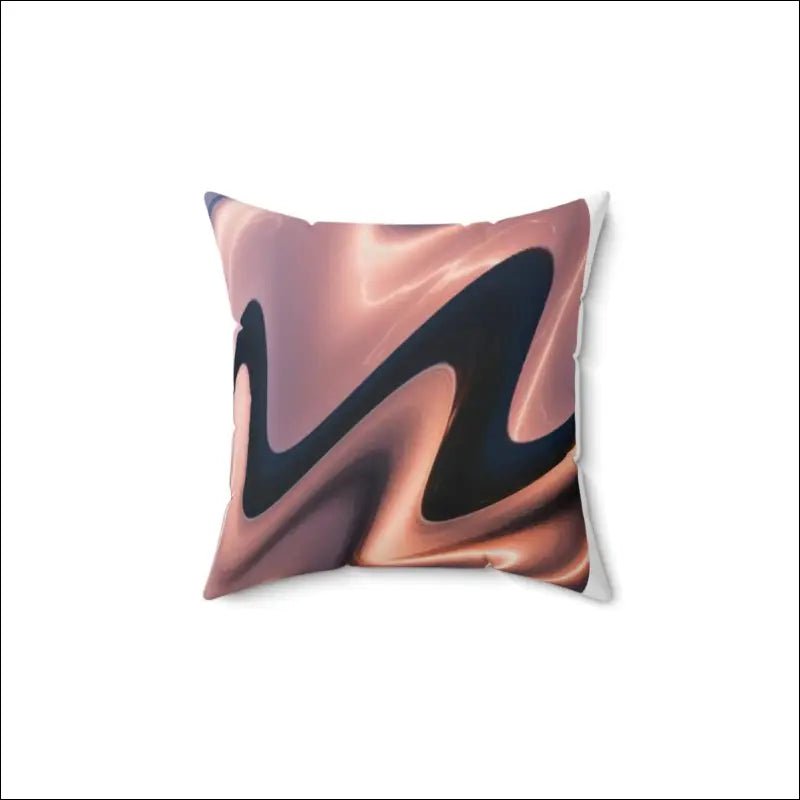 Decorative throw pillow with a wavy black pattern on a rose gold background.