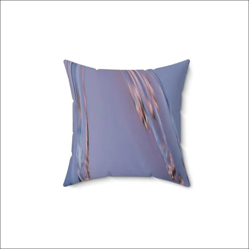 Decorative throw pillow with lavender-gray fabric featuring subtle pink and brown brushstroke patterns.