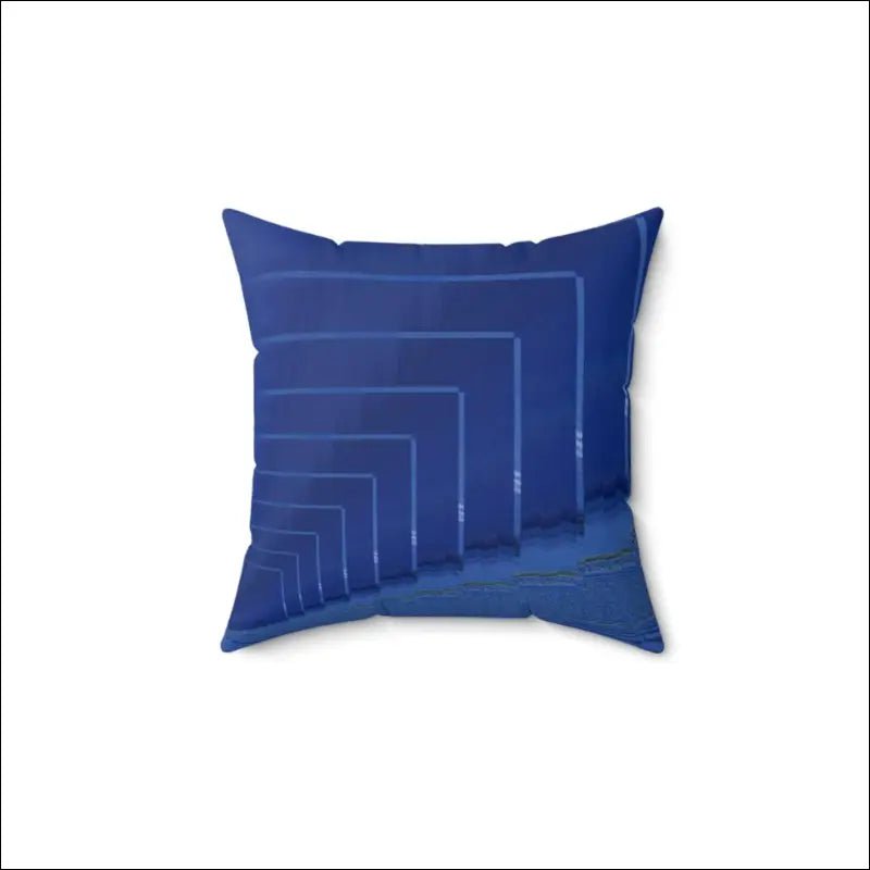 Blue decorative pillow with geometric line pattern.