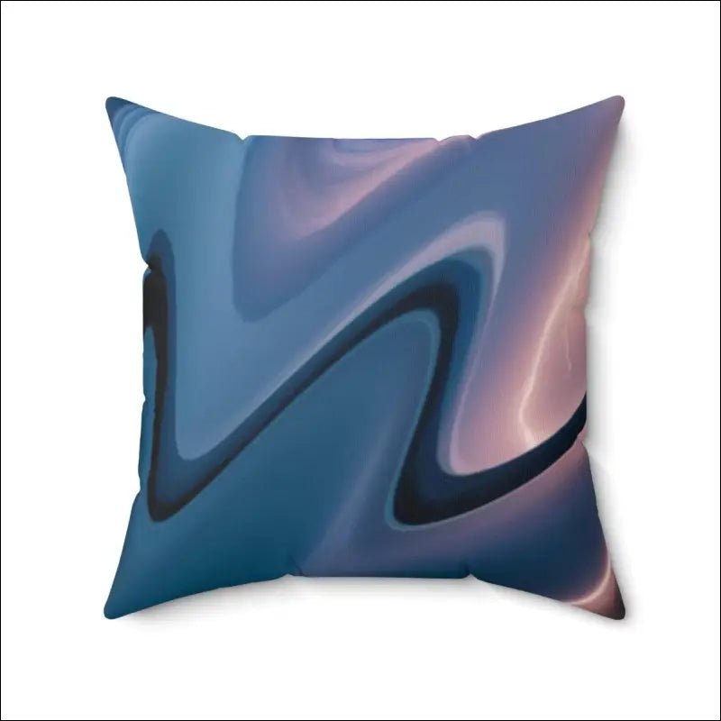 Decorative throw pillow with wavy blue and purple abstract design.