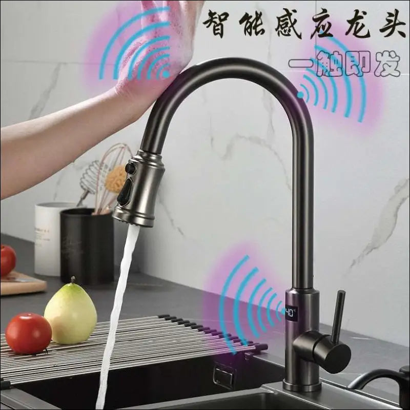 12 -Smart Touch Kitchen Faucet Stainless Steel Digital Display. Pull-out Universal - Handmade White Smart Hot And Cold