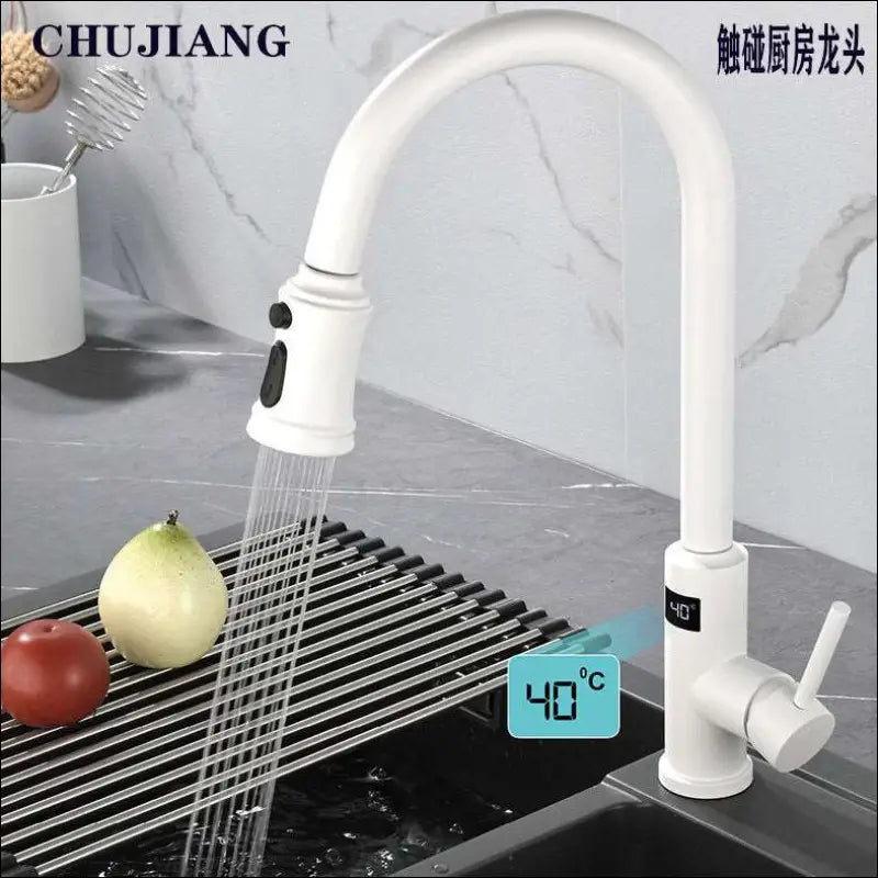 12 -Smart Touch Kitchen Faucet Stainless Steel Digital Display. Pull-out Universal - Handmade White Smart Hot And Cold