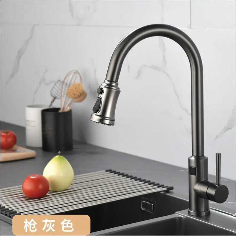 12 -Smart Touch Kitchen Faucet Stainless Steel Digital Display. Pull-out Universal - Handmade White Smart Hot And Cold