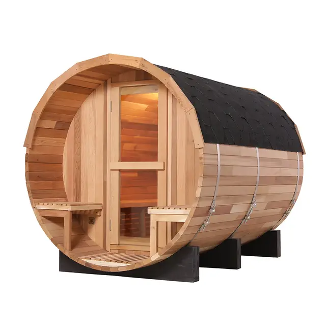 Cs - Outdoor 2-4 person Barrel Sauna. Hemlock. 4.5 kw stove.