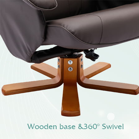 Wooden swivel base with star design for Macarthur’s Merch Recliner Chair in Beige and Brown.