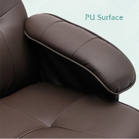 Padded brown leather armrest of a Recliner Chair with PU Surface from Macarthur’s Merch.