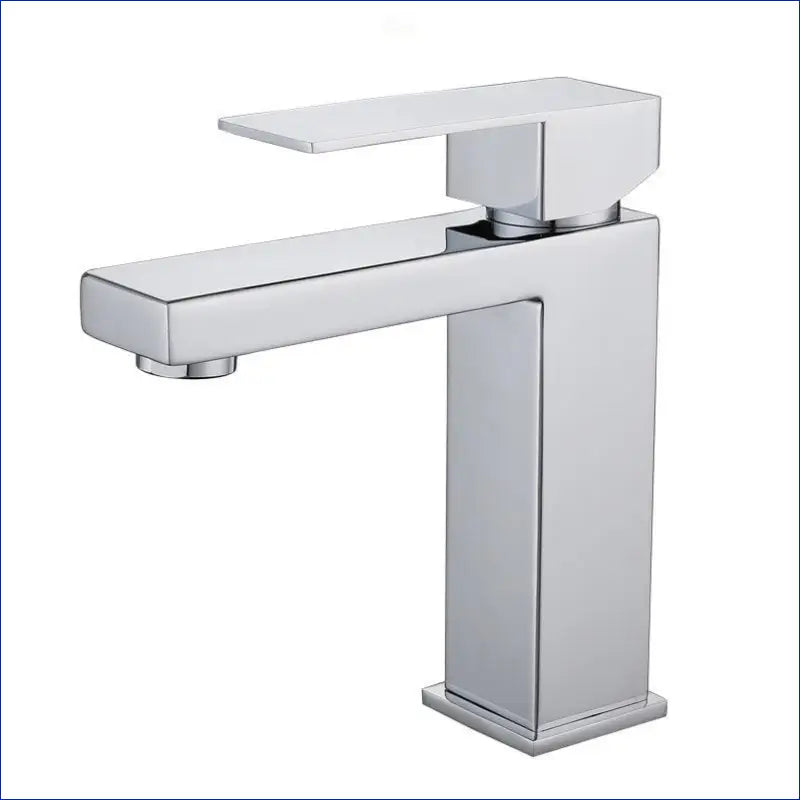 Modern single-handle bathroom faucet with a square design in brushed nickel finish.