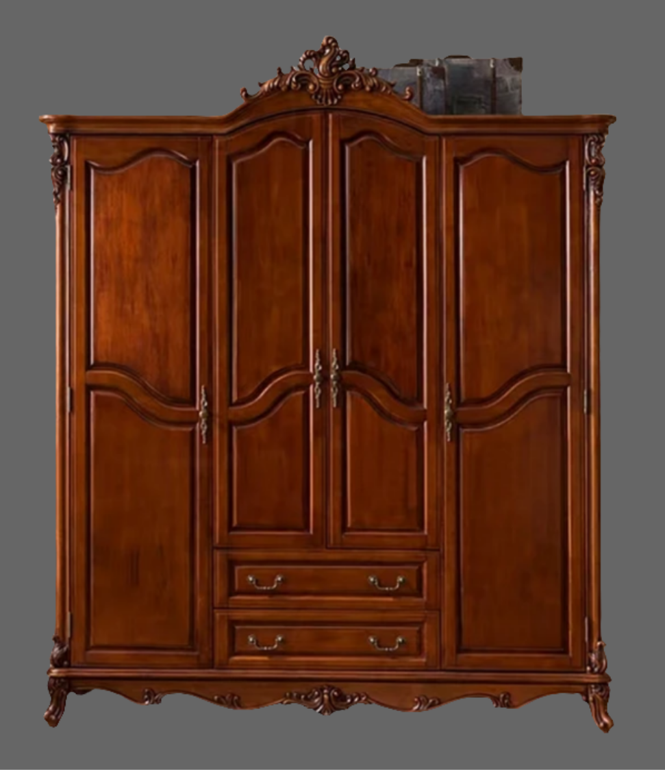 Full sized Wardrobe. Made from solid Birchwood. With detailed hand carved accents.