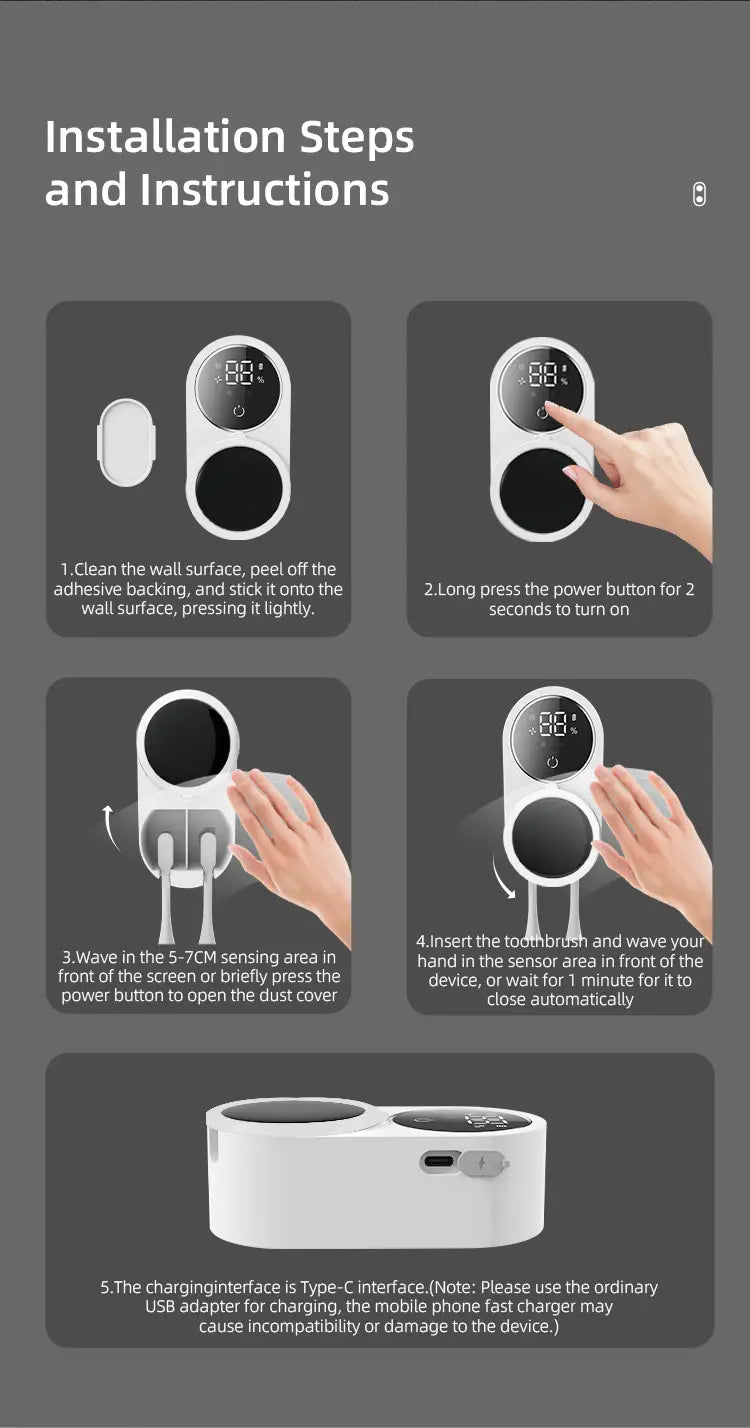 Smart doorbell installation instructions for Intelligent Toothbrush Sterilization Box with digital display.