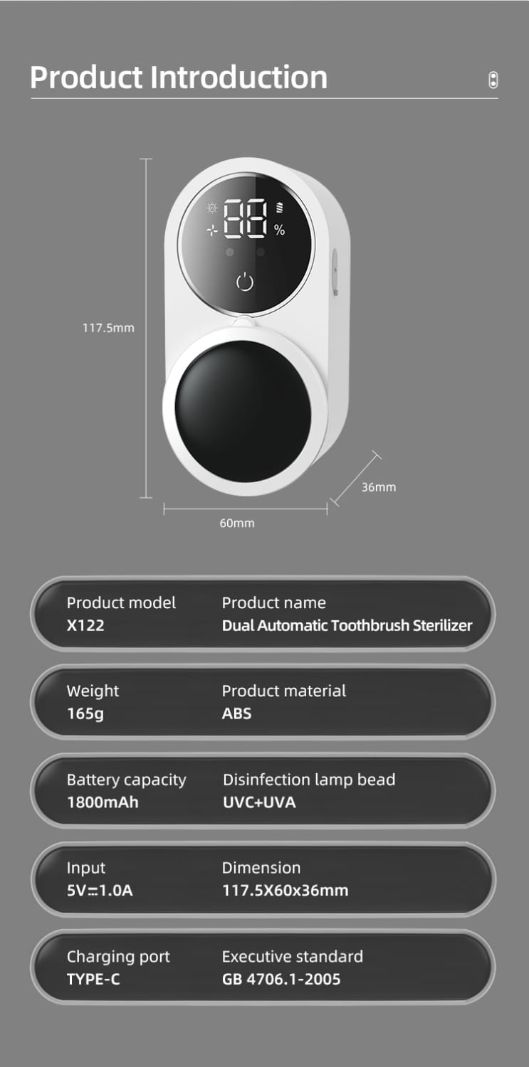 Oval Intelligent Toothbrush Sterilization Box with digital display and white disinfection sensor.