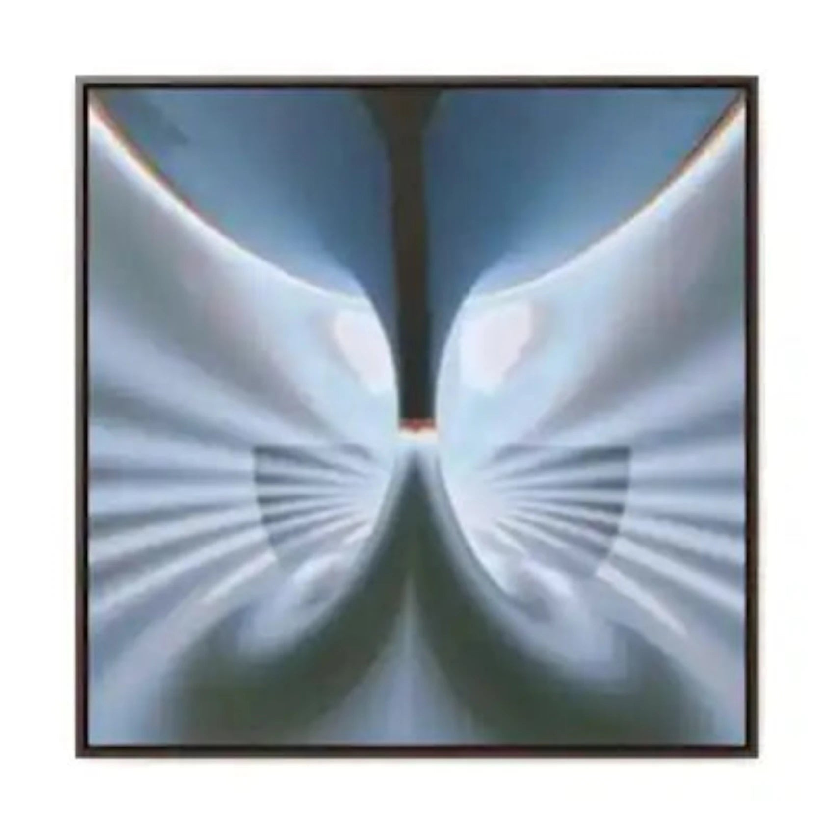 Abstract butterfly shape created by symmetrical white light patterns radiating outward.