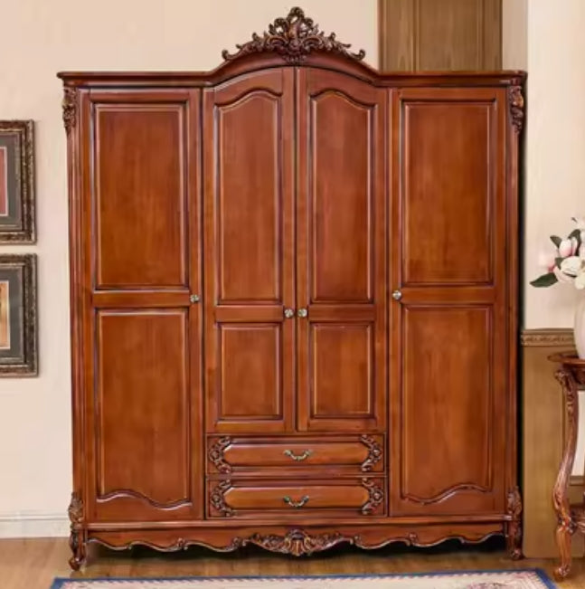 Armoire.4 door 3 drawer plenty of space. Has hand carved features and environmentally friendly stain - Handmade Hand