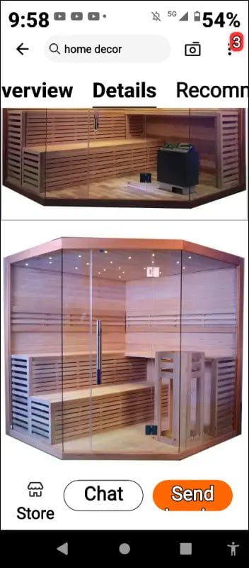 Corner-style wooden sauna with glass panels and built-in benches.