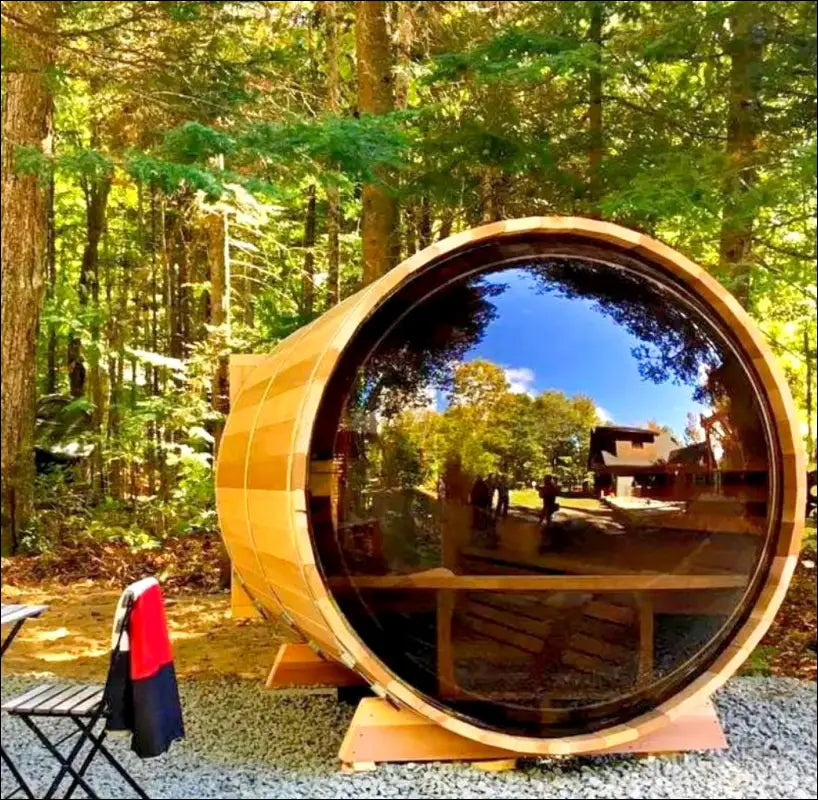 Sauna with panoramic window.