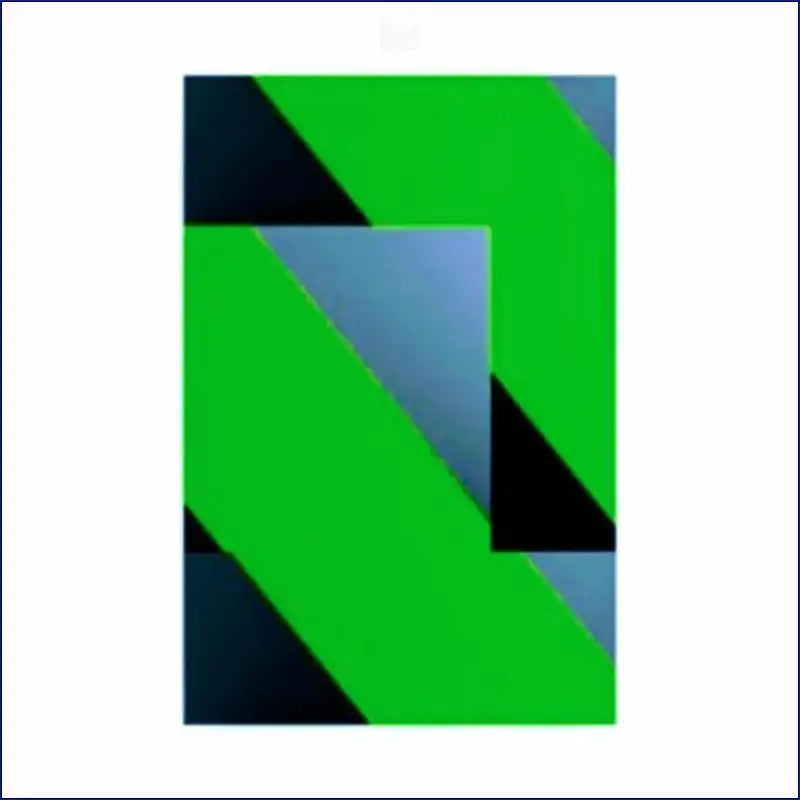 Abstract geometric pattern featuring diagonal green stripes intersecting with black and gray triangular shapes.