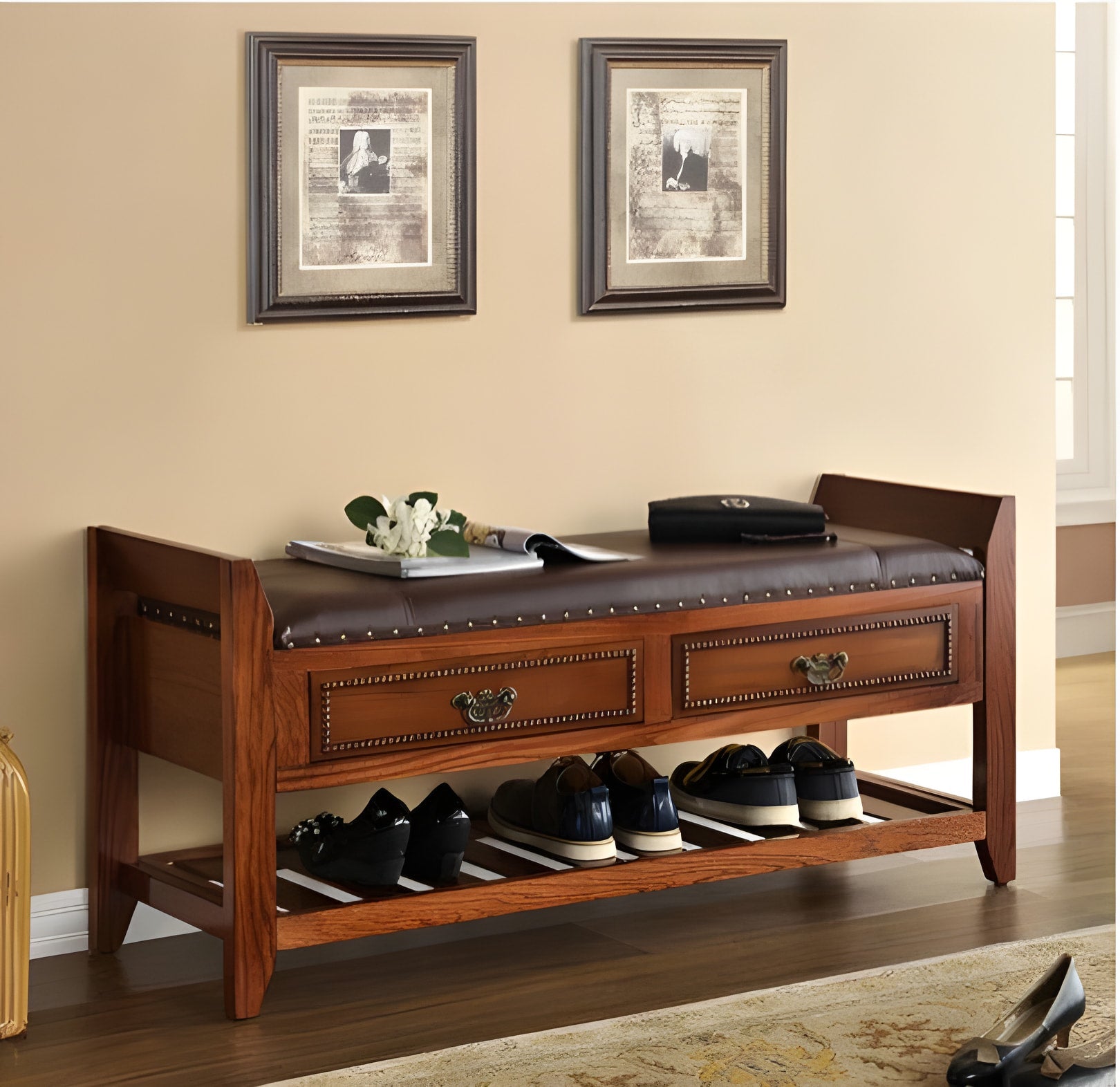 Hallway shoe bench - Handmade Shoe Bench with Cushioned Seat and Storage Goodwood-furniture’s Bathroom Collection