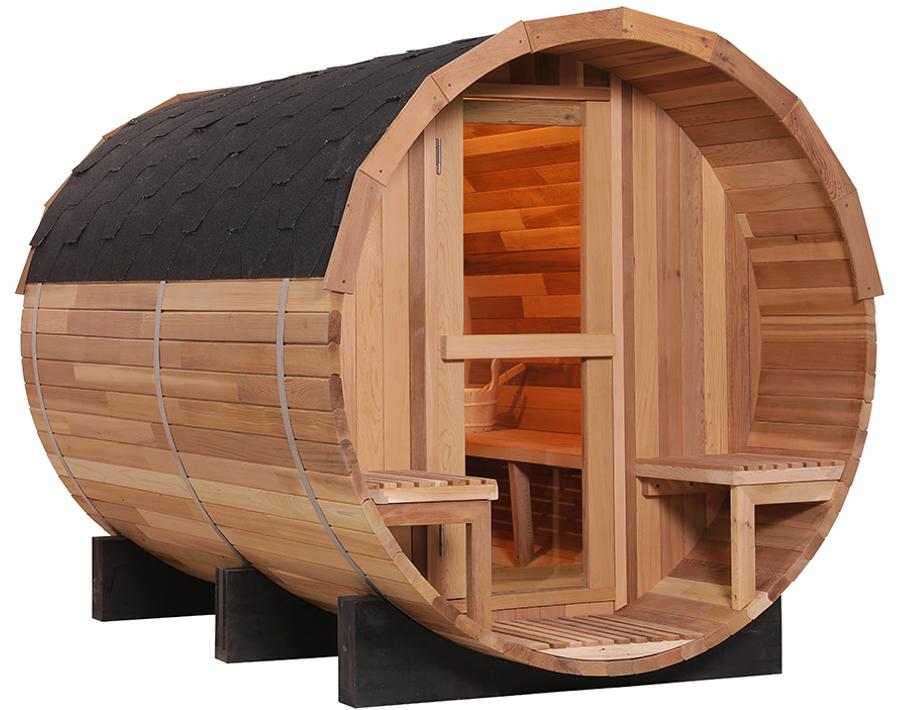 -Goodwood-furniture. Outdoor barrel sauna in hemlock