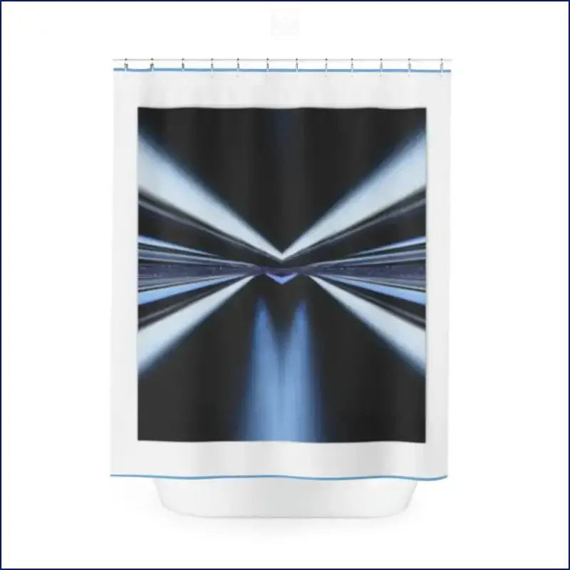 Abstract black and blue symmetrical pattern with converging light beams.