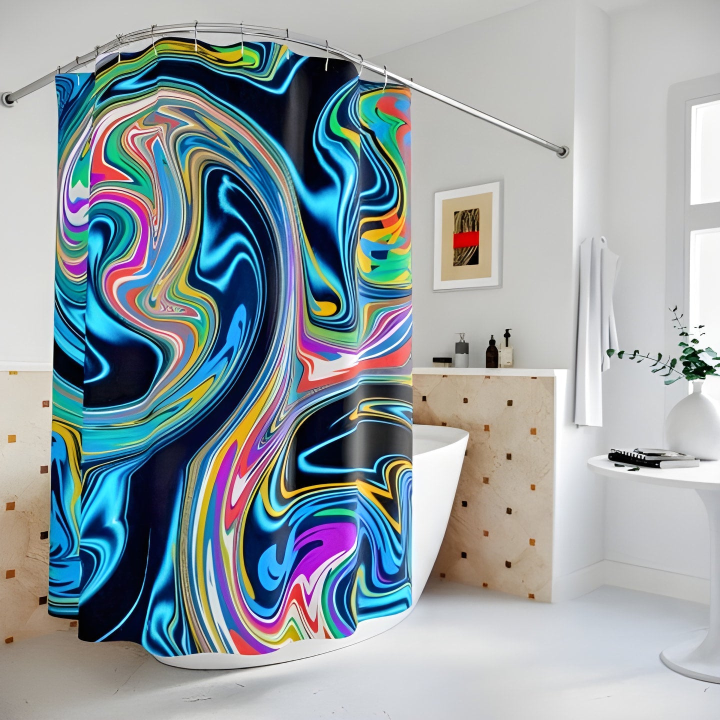 ’Psychedelic Swirl Man’ Customized shower Curtain. 100% Polyester 71x72 inches - Handmade Psychedelic Man Shower