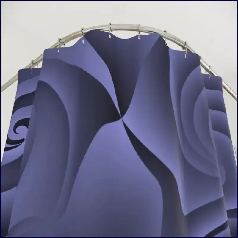 Abstract curved sculpture with flowing purple-blue panels arranged in a wave-like pattern.