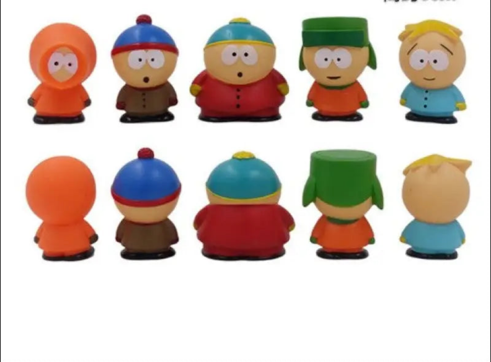 Set of cartoon-style figurines depicting characters from the animated TV series South Park.