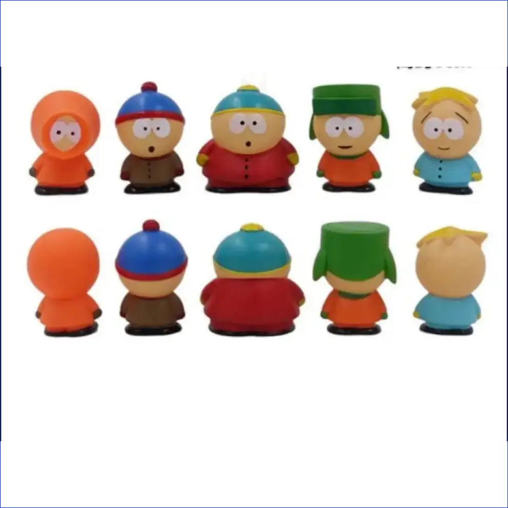 Set of cartoon-style figurines depicting characters from the animated TV series South Park.